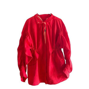 Fabletics Womens Red 1/2 Zip Nylon Ruched Sleeves Sporty Danielle Jacket Size M